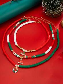 قلادة عالقة بشكل رنة عيد الميلاد بسيطة قطعة واحدة، قلادة خرزية ملونة