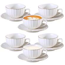 Porcelain Tea Cups And Saucers With Gold Trim , British Coffee Cups, Tea Cup Set, Porcelain Tea Set, Cappuccino Cups, Latte Cups,White Tea Cup Set For Women Home Kitchen Office Coffee Shop Tea Party - White - View 2