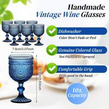 Wine Glasses Drinking Water Goblets Set Of 6 Vintage Colored Ring Flower Glassware ,10 Ounces Sunflower Stemmed Cups For Wedding Party Bars Restaurants - Màu xanh lam - Xem 2
