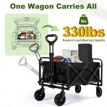 Heavy Duty Folding Pet Wagon Cart With All-Terrain Wheels, 330lbs Capacity Collapsible Dog & Cat Stroller For Outdoor, Travel, Park & Camping – Black - 黑色 - 查看 5