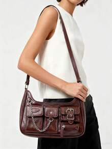 Dedoo Túi đeo vai đơn màu trơn mới năm 2025 dành cho nữ, dung tích lớn, nhiều ngăn, kiểu dáng retro Y2K, có thể đeo dưới nách, túi đeo vai thời trang hippie, phù hợp với túi xách và ví của các cô gái cá tính. - Cà phê nâu - Xem 1