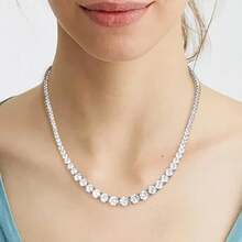 MDFUN Colar de Tênis Banhado a Ouro Branco 18K | Zircônia Cúbica Graduada de 3,0-6,0mm Corte Redondo Falso Colar de Tênis de Strass para Mulheres e Homens