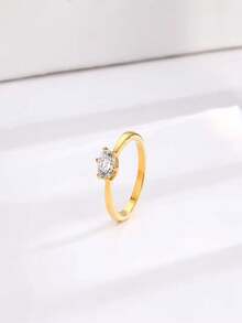 QWNHONEY 1 件简约时尚镀金方晶锆石戒指，适合女士日常佩戴 - 金色 - 查看 2