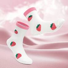 5pairs Children's Baby Girls Non-Slip Toddler Socks Heart Print Crew Socks - Pink - View 4