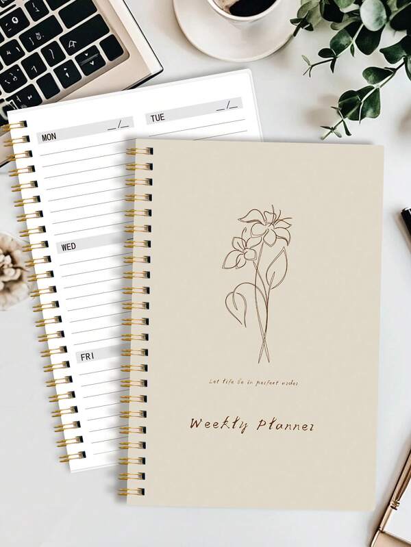 Trees Undatierter wöchentlicher Planer Notizbuch, täglicher Zeitplan Agenda, spiralgebundener Ziele Planer mit Gewohnheits-Tracker für Frauen