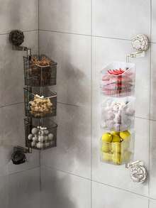 3-Tier Bathroom Kitchen Suction Cup Organizer Rack Toothbrush Holder Skin Care Storage Spice Jars Garlic Ginger Onion Wall Mount Shelf Caddy Sticky Adhesive Strong Hold Waterproof Bathroom Accessories Soap Dispenser Shower Organizer Multipurpose Storage Solution Home Kitchen Organization Pantry Caddy Stand Rack - Multicolor - View 1