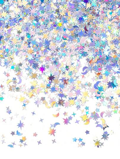 Confeti de lentejuelas con brillo de estrellas y lunas, lentejuelas de confeti de papel de aluminio con brillo dorado y plateado para manualidades, decoración de fiestas de boda y Navidad, y elaboración de joyas