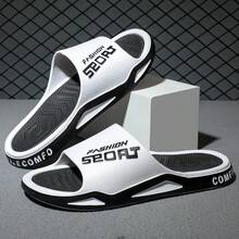 Fashion Men's Sports Slippers - Athletic Sandals With Non-Slip Soles -  Men's Letter Design Slippers - Ideal Choice For Spring/Summer Beaches - 黑與白 - 查看 1