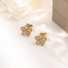 Crystal Four-Leaf Clover Jewelry Set For Women, 18K Gold Plated Stainless Steel Necklace Bracelet Earrings Set, Sparkling Luxury Jewelry Gift For Her