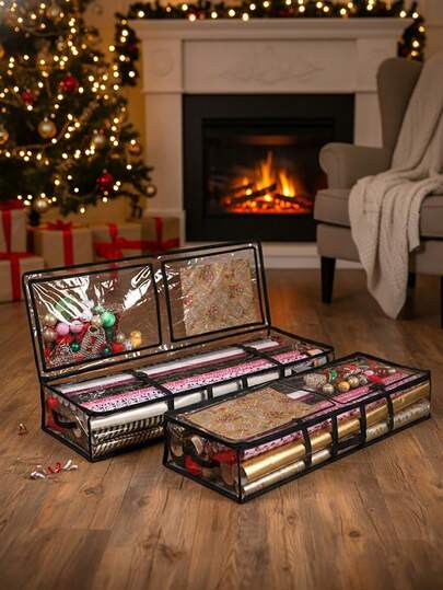 1 szt. Przezroczysta torba do przechowywania papieru do pakowania prezentów, trwała torba z PVC do przechowywania prezentów, łatwy w przenoszeniu kwadratowy pojemnik na wstążki, kokardy i akcesoria.