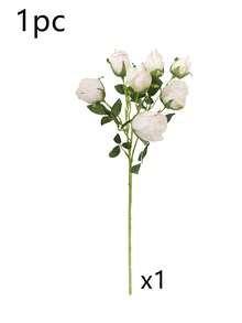 1束复古烧白玫瑰花束，7头烧边单茎人造塑料玫瑰，适合春夏装饰、家居装饰、情人节装饰、桌面装饰、中心摆件、婚礼、客厅、派对装饰、毕业礼物、办公桌装饰、母亲节礼物、新家装饰、房间装饰，19.68英寸 - 白色 - 查看 7