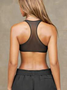 Áo croptop không tay dáng suông đơn giản, ôm dáng, màu trơn, hơi xuyên thấu, phong cách đường phố dành cho nữ, thích hợp mặc đi tập gym mùa hè. - màu đen - Xem 2