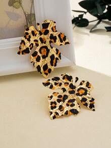 2pcs/Set Autumn Maple Leaf & Leopard Print Alloy Painted Earrings For Women - Multicolor - View 3