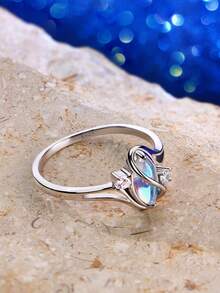 1pc 925 Sterling Silver 2.7g Moonstone Ring, Cubic Zirconia Accented Statement Ring For Women