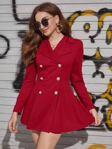 Privé Vestido blazer de doble botonadura con cuello muesca para otoño/invierno - Rojo - Ver 3
