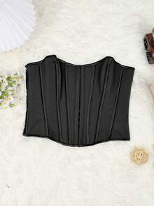 Apperloth A Top corset con abertura delantera con ojales y espalda descubierta, top crop sexy punk para festival de música, negro, talla grande, verano - Negro - Ver 8