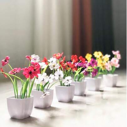 1 peça de mini cesta de flores de plástico para bicicleta, vaso de plantas artificiais, decoração de mesa, ornamento que simula plantas verdes para decoração de quarto