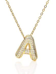 1pc Fashionable Luxurious Copper Inlaid Zirconia Letter A-Z Pendant Necklace, Jewelry Necklace For Women, Suitable For Daily Wear And Party/Holiday Style, Valentine's Day Couple Gift