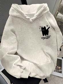 2025 HoodiesWomen's Slogan Print Thermal Lined Casual Loose Fit Hoodie Sweatshirt, Autumn/WinterLoose And Comfortablewinter Clothes For Women - 淺灰色 3 - 查看 2