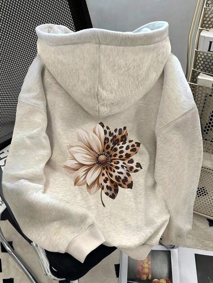 2025 HoodiesWomen's Slogan Print Thermal Lined Casual Loose Fit Hoodie Sweatshirt, Autumn/WinterLoose And Comfortablewinter Clothes For Women - 淺灰色 4 - 查看 1