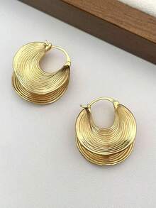 1 par - Pendientes de botón con patrón asimétrico metálico de estilo europeo para un procesamiento pesado, pendientes de moda para ir y venir, elegantes y exclusivos, accesorios versátiles