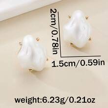 1 par de pendientes vintage asimétricos de perla barroca - Blanco - Ver 3