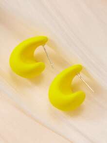 1 对欧美时尚 CCB 塑料水滴光滑锤纹耳钉，适合女性的礼物，日常佩戴 - 黃色 - 查看 3