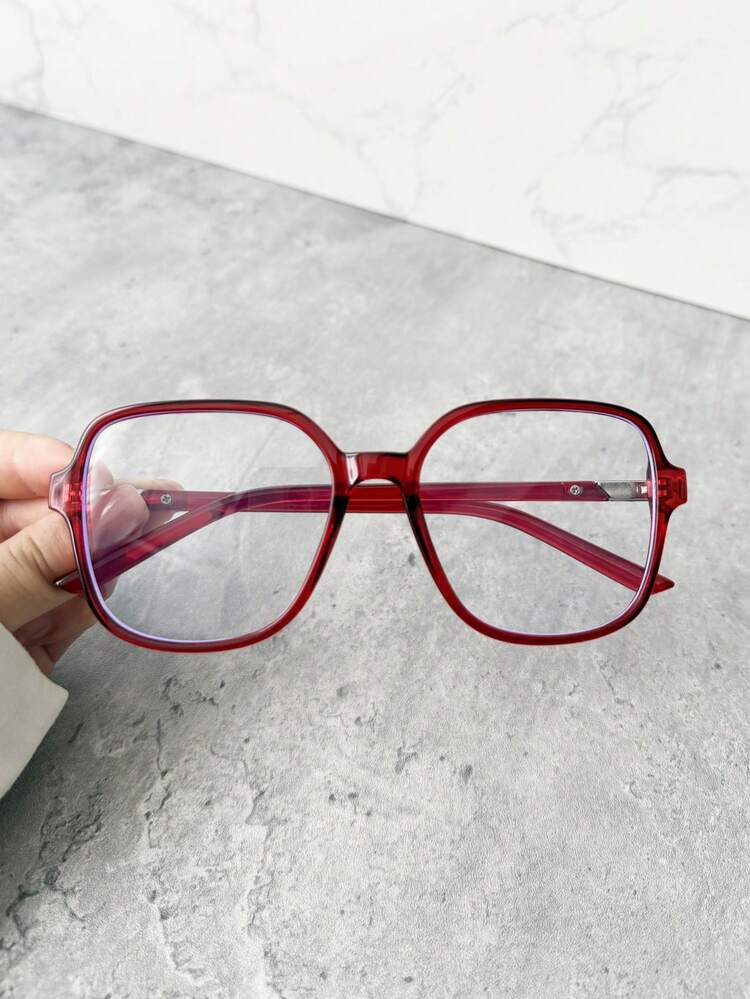1 par de gafas de moda retro de marco grande para mujeres, aptas para uso diario, lentes claras para computadora, lectura, juegos, televisión y móvil - marco gris transparente - Añade 18