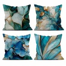 4pcs Turquoise Leaves Pattern Pillow Case Set, Single Sided Printed 45*45cm - Multicolor - View 12
