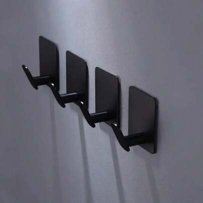 2 Packs Adhesive Towel Hooks/Bathroom Wall Hooks - Black/Silver Heavy Duty Self-Adhesive Hooks, Can Be Stuck On Bedroom, Kitchen Doors To Hang Bathrobes, Coats, Clothes, Towel/Cloth Hooks Wall Hooks, Stick On Bathroom Or Kitchen Stainless Steel 4 Packs, Valentine's Day Gift, Wall Mounted Coat Rack, Key Hooks