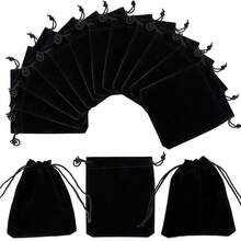 20X Velvet Gift Bags Wedding Favour Velvet Drawstring Jewellery Gift Bags Pouches - Black - View 2