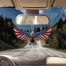 US Flag & Eagle Shaped Car Rearview Mirror Keychain Pendant Decoration