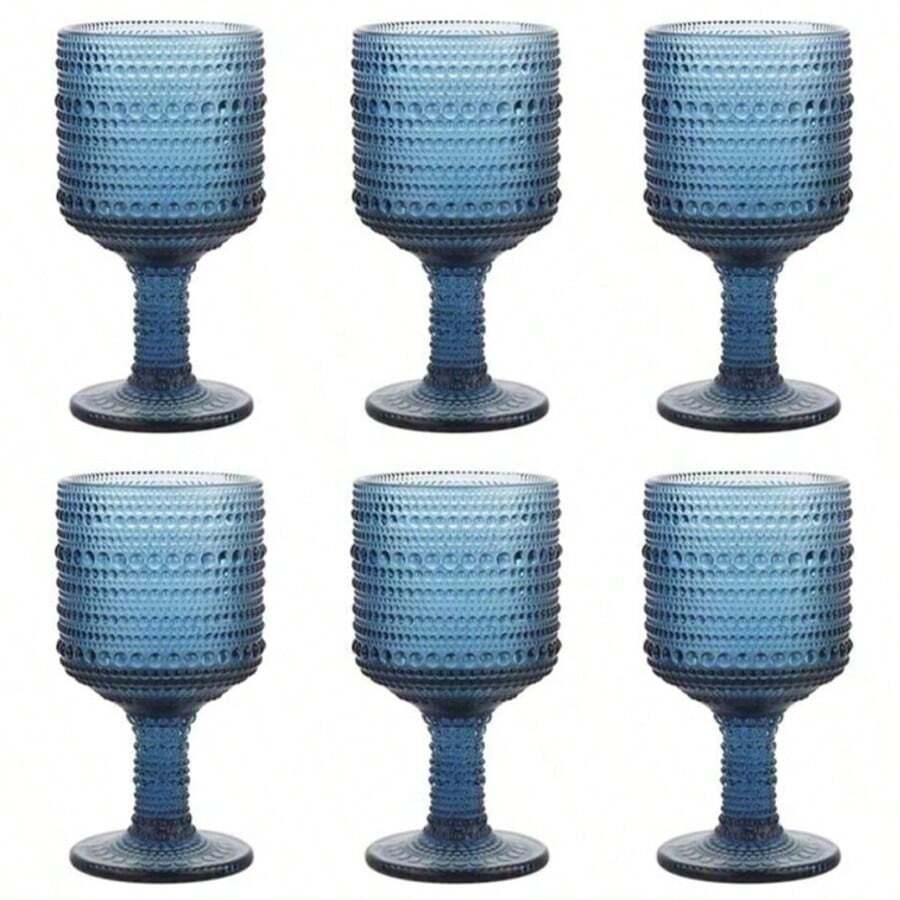 6pcs Vintage Stemmed Wine Glasses 10 OZ, Hobnail Glass Goblets, Colored Drinking Glasses For Dining Table, Party, Bar - trong suốt - Xem 1