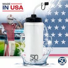 1 Liter Water Bottle With Straw Hockey Water Bottle With Long Straw Easy Squeeze Bottles + Built In Finger Grip BPAFree Sports Water Bottle For Football Lacrosse And Boxing Made In USA - 白色 - 查看 6