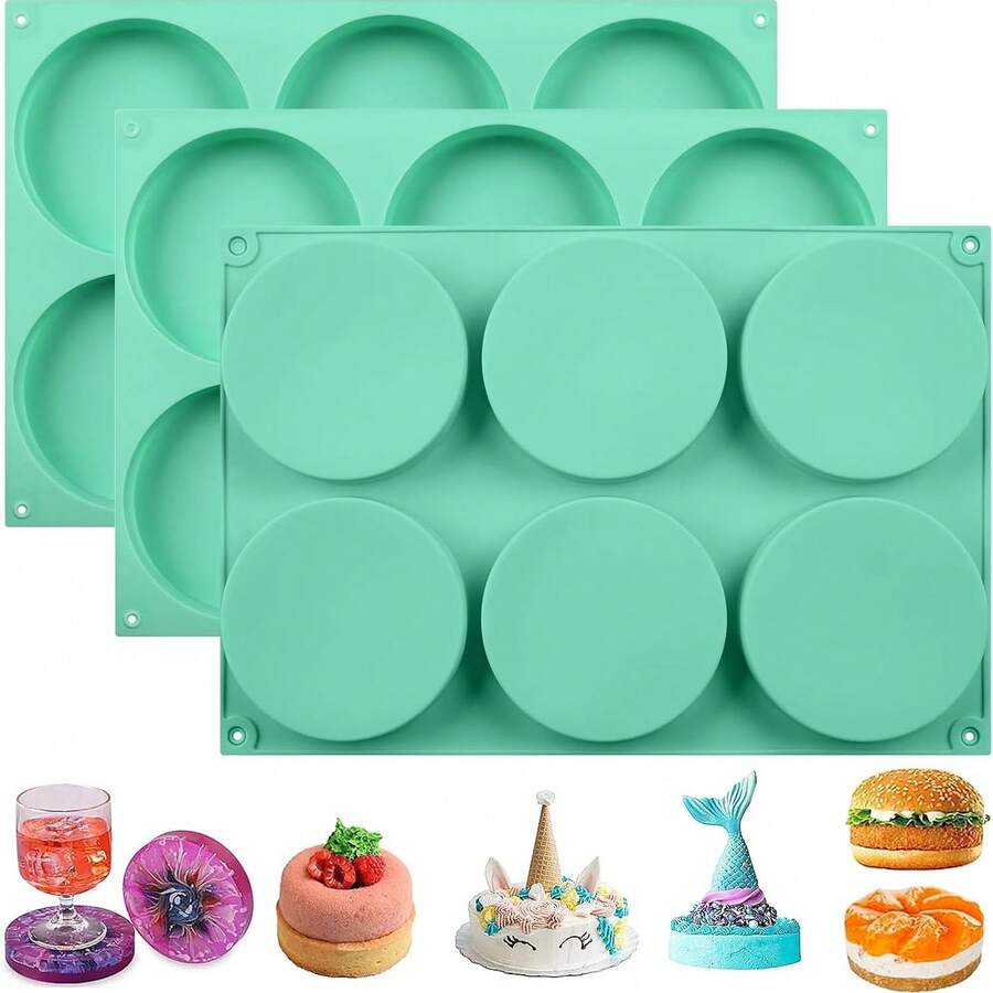 4 pouces Moule en silicone rond pour la cuisson, 1 pièce Grand moule à muffins en silicone antiadhésif, Moule de cuisson à 6 cavités pour sandwichs petit-déjeuner, hamburgers, œufs, whoopie pie