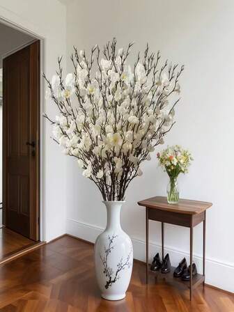 10 flores de ciruelo blancas artificiales de mango largo - Elegantes flores de jade, adecuadas para hotel, hogar, sala de estar, dormitorio, oficina, boda, Día de San Valentín, Día del Padre, Halloween, cumpleaños y decoración de fiestas; adecuadas para mesa de comedor, restaurante y uso en jardín; flores de plástico de apariencia natural