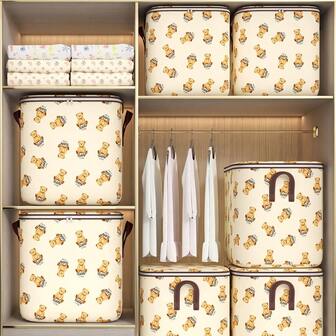 TEDDYISLAND 1 件 100L、140L、180L 容量泰迪熊户外旅行收纳袋、可折叠无纺布衣物和毯子收纳袋、卧室衣柜收纳盒、玩具收纳整理袋、旅行必需品、旅行配件