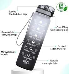 Motivational Water Bottle With Time Marker And Fruit Strainer, Leak-Proof, With Carrying Strap, Perfect For Fitness, Gym And Sports - 灰黑 - 查看 3