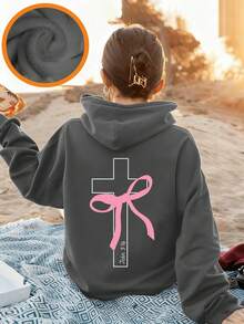 Tween Girl Graphic Print Thermal Lined Sweatshirt, Warm & Comfortable For Autumn/Winter