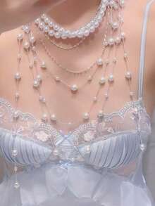 1 Stück elegante mehrschichtige Perlenkette mit Quaste, modischer Schmuck als Geschenk für Frauen, geeignet für Bankette