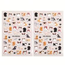 2 Cute Dog Nail Stickers - Self-Adhesive Nail Decoration With Puppy Patterns, Beige/Black/White/Brown/Red, Perfect For Women's Pedicure And Nail Art - The Perfect Gift For Dog Lovers, DIY Nail Art, Fun Design, Animal Theme, Embossed Details, A Must-Have For Beauty Enthusiasts - 2個 - 查看 1