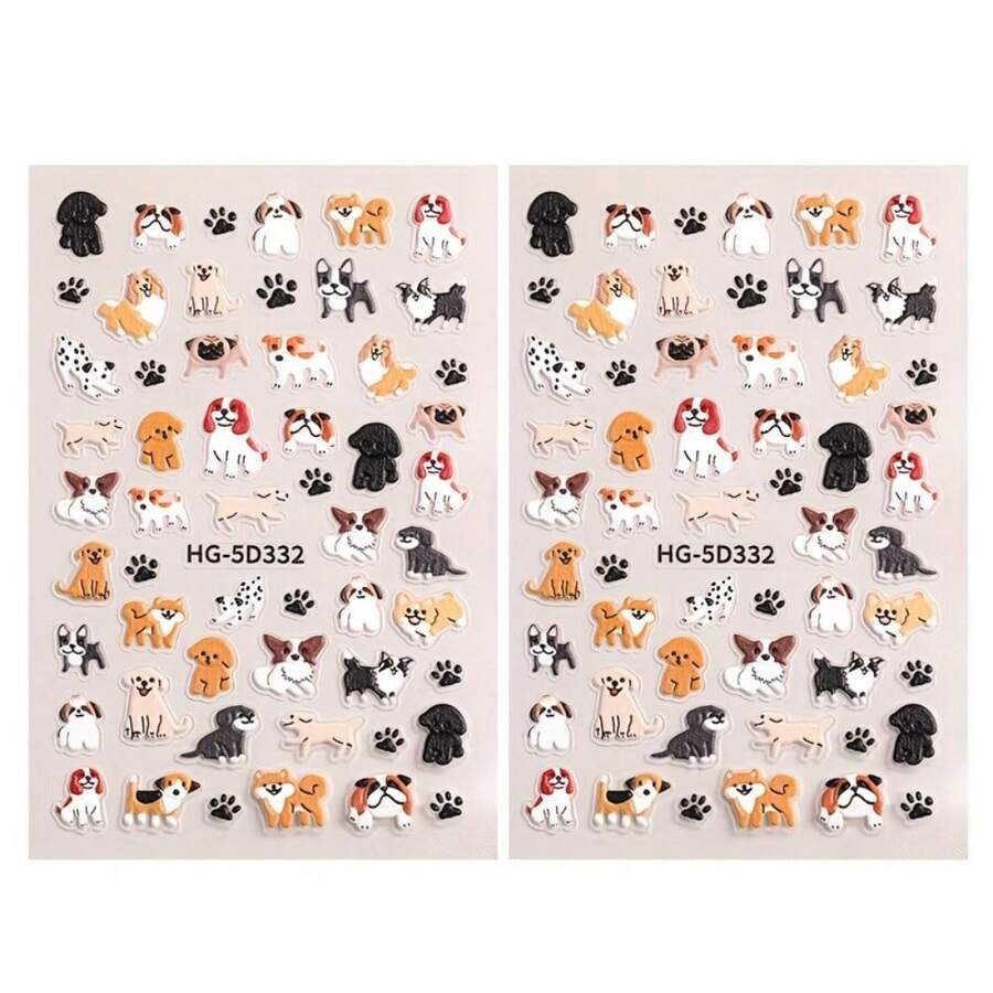 2 Cute Dog Nail Stickers - Self-Adhesive Nail Decoration With Puppy Patterns, Beige/Black/White/Brown/Red, Perfect For Women's Pedicure And Nail Art - The Perfect Gift For Dog Lovers, DIY Nail Art, Fun Design, Animal Theme, Embossed Details, A Must-Have For Beauty Enthusiasts - 2個 - 查看 1