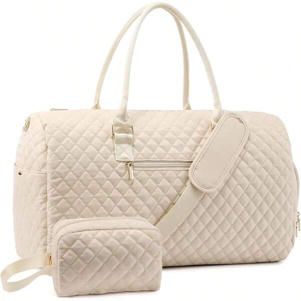 Women's 50L Duffle Bag For Travel Gym And Sports Weekender Carry On Bag With Shoe Compartment Wet Pocket And Toiletry Bag Hospital Overnight Bag For Labor Delivery Travel Duffel Bags Beige