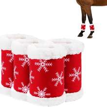 4件装圣诞主题红色马腿套，柔软加厚保暖内衬，适合马匹使用