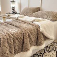 Double-Layer Plush Rabbit Fur Blanket - Extra Thick & Warm Twill Weave, Perfect For Home And Travel Use - Grey - View 11