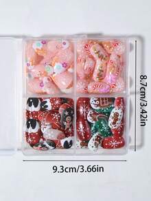 96pcs (4mixed ) Short Oval Cute Candy Cane Gingerbread Man French Tips Press On Nails ,Contain 1pc Jelly Glue And 1pc Nail File,Christmas Nails,With Storage Box As For Suitable For Women And Girls Daily Life And Party Use