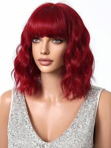Topshe 14 Inch Red Medium-Long Wavy Curly Wig, Elegant Women's Halloween Accessory, Halloween Decoration, Heat-Resistant Synthetic Wig, Suitable For Daily Cosplay, Holiday Celebration Wear, Halloween Cosplay Gift, Gift For Friends - Red - View 4