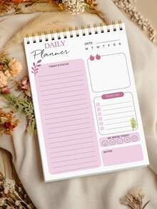 Trees Undated To-Do List Notebook / Daily Planner / Spiral Bound Task List / Schedule Organizer, Improve Efficiency, 8.5" X 5.5", 100gsm Paper - Pink - View 3