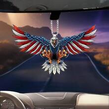 US Flag & Eagle Shaped Car Rearview Mirror Keychain Pendant Decoration