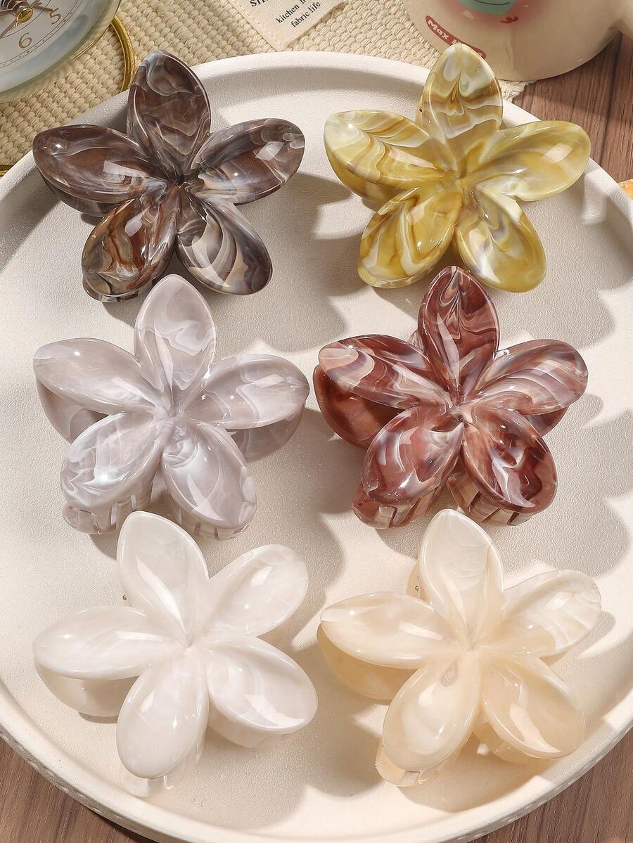 6 chiếc kẹp tóc hình hoa vân đá cẩm thạch ombre bằng chất liệu ABS, phong cách Bohemian cho bãi biển, kỳ nghỉ, phụ kiện tóc thanh lịch, kẹp tóc mùa đông, mùa hè. - Nhiều màu - Xem 1